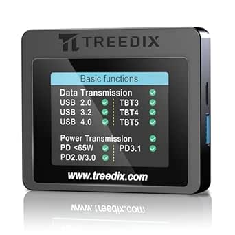 Treedix USB Cable Tester 2.4″ Screen for eMarker PD3.0/3.1 Resistor | USB Tester
USB C Cable Tester Compatible with Lightning, Type-C, Micro-B 2.0/3.0, and
Mini-B Cables, TBT 3/4/5
