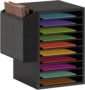 Unionly 10Tier Adjustable Mail Sorter,Wood Paper Organizer for Class,Office